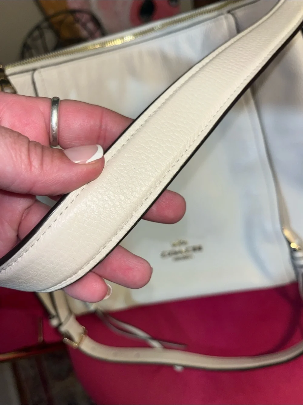 Coach Pebble Leather Marlon Shoulder Bag in White/Cream with Gold Hardware